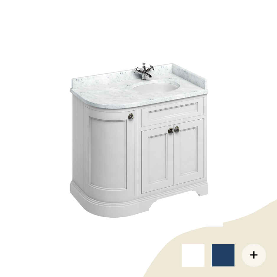 Eck-Waschtisch Kommode Burlington 100cm / rechts mit Türen, Minerva Marmor