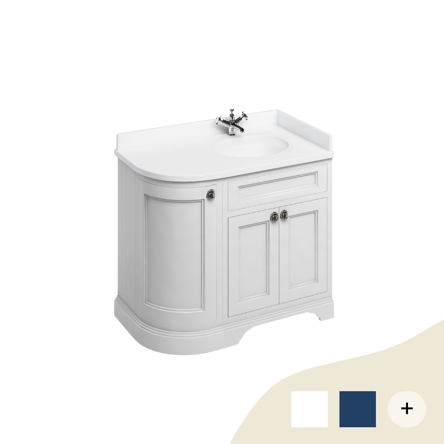 Eck-Waschtisch Kommode Burlington 100cm / rechts mit Türen, Minerva Weiß